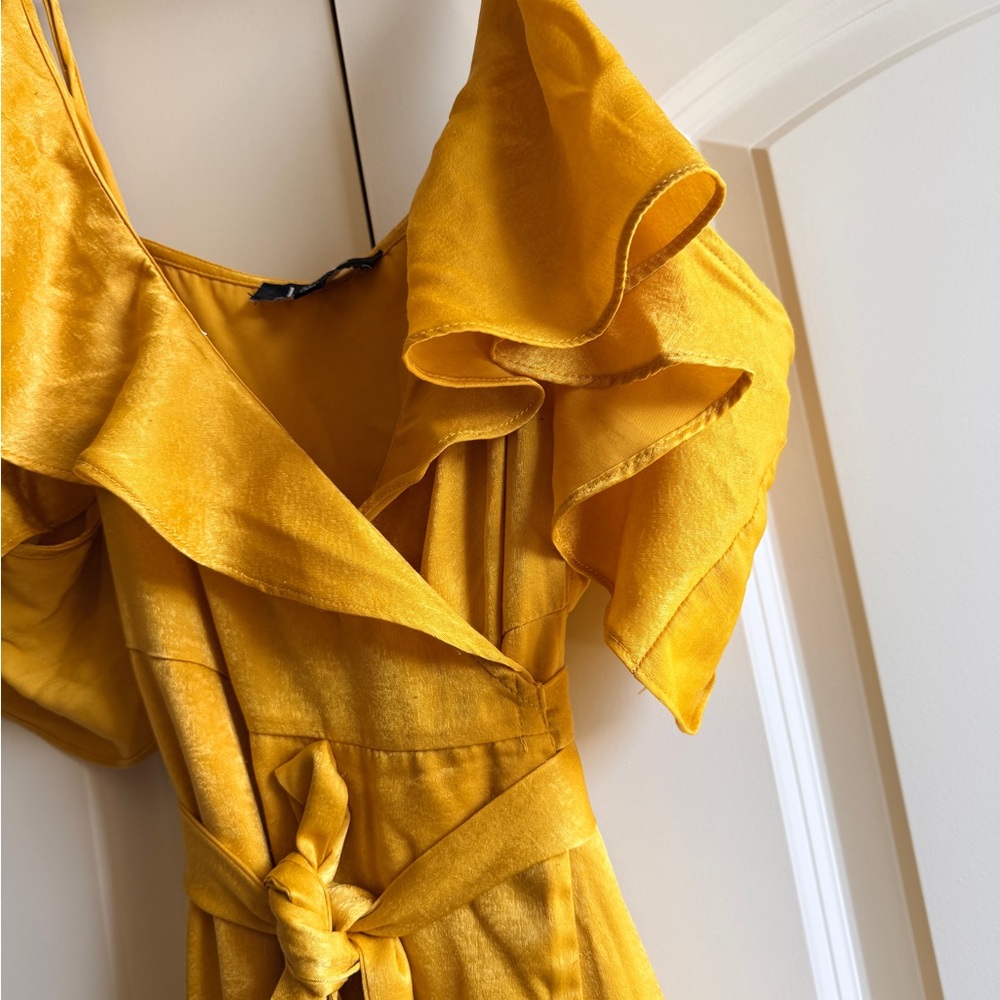 Lulu's Mustard Yellow Ruffle Wrap Maxi Dress - Picture 2 of 4